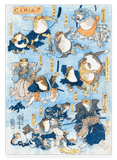 Utagawa Kuniyoshi - Frösche spielen berühmte Helden der Kabuki-Bühne