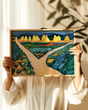 Landschafts-Gemalde Heuhaufen in grüner Landschaft