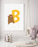 B wie Bär, Buchstaben Lernen, ABC, Süße Illustration, Dekoration für das Zuhause
