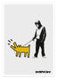 Banksy - Museum-Poster Mann mit bellendem Hund in Anlehnung an Keith Haring