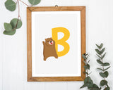 B wie Bär, Buchstaben Lernen, ABC, Süße Illustration, Dekoration für das Zuhause