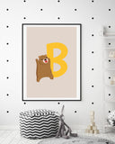 B wie Bär, Buchstaben Lernen, ABC, Süße Illustration, Dekoration für Zuhause