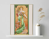 Alfons Mucha - Bohemian beauty in green dress