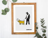 Banksy - Museum-Poster Mann mit bellendem Hund in Anlehnung an Keith Haring
