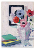 Francis Campbell - Stillleben - Anemonen in der Vase mit grünem Buch
