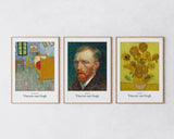 Set aus 3 Postern: Klassiker von Vincent van Gogh - Sonnenblumen, Selbstportrait & das Schlafzimmer