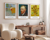 Set aus 3 Postern: Klassiker von Vincent van Gogh - Sonnenblumen, Selbstportrait & das Schlafzimmer