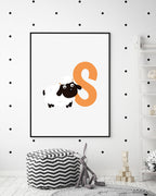 S wie Schaf, ABC Lernen, Buchstabe für Name, Süße Zeichnung für Zuhause