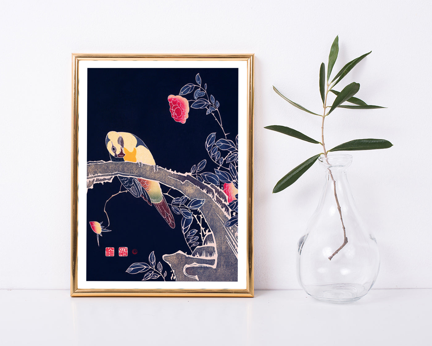 Itō Jakuchū - Vogel auf schwarzem Hintergrund