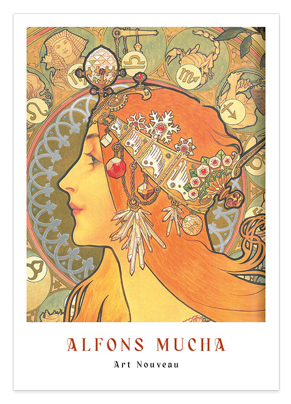 Alfons Mucha - Museum-Poster Frauenprofil mit Sternzeichen Hover Image