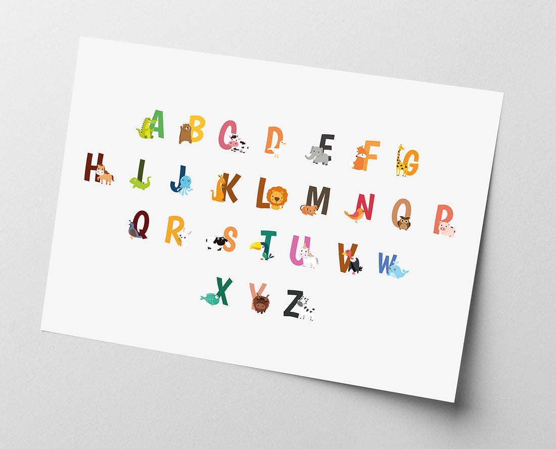 ABC Lernbild, Englisch Lernen, Süße Zeichnung, Kindergarten-Deko