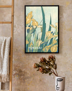 Katsushika Hokusai - Museum-Poster II Grashüpfer und Iris (Gelbe Blumen)