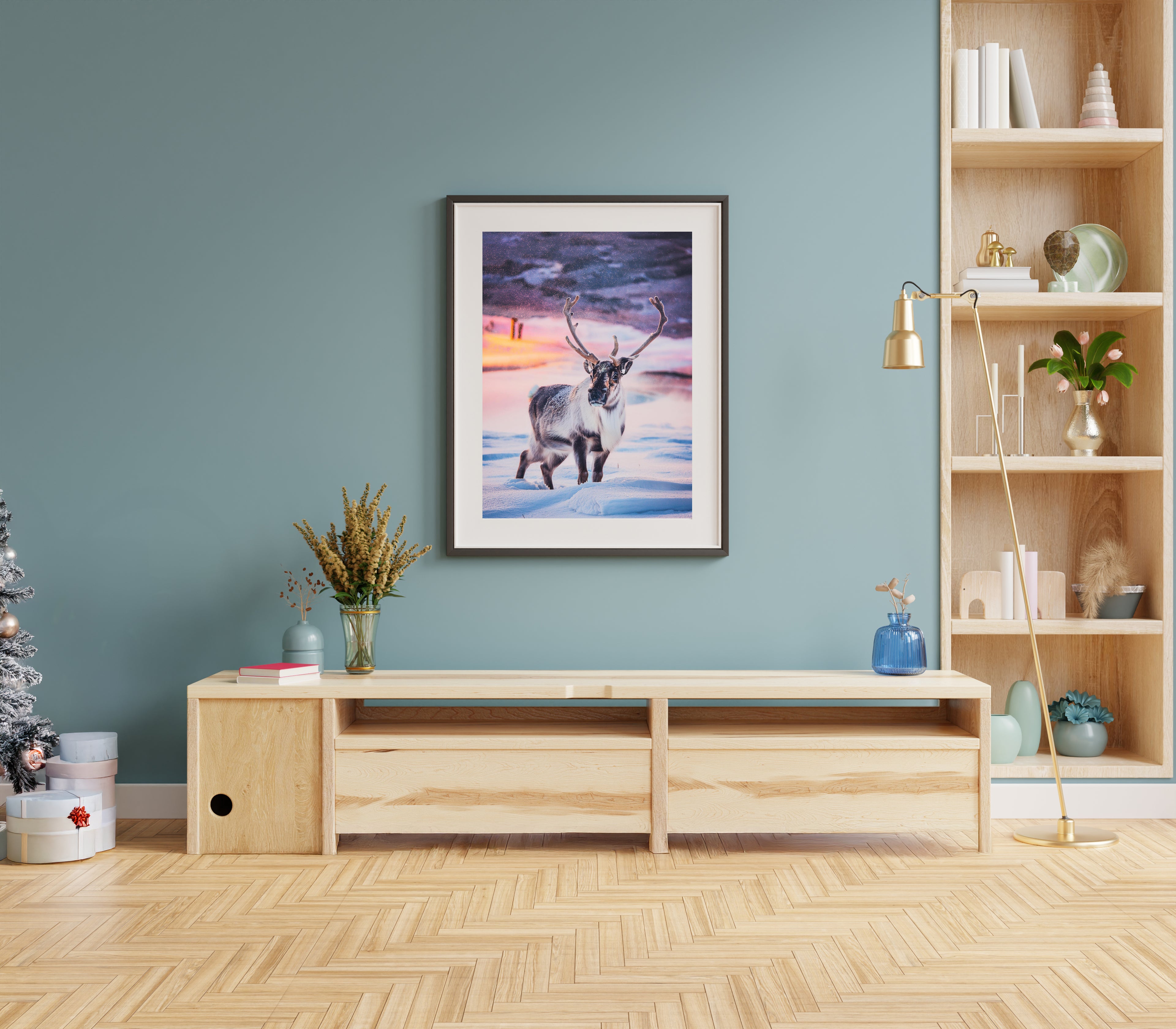 Reindeer In Snow Serenity Poster