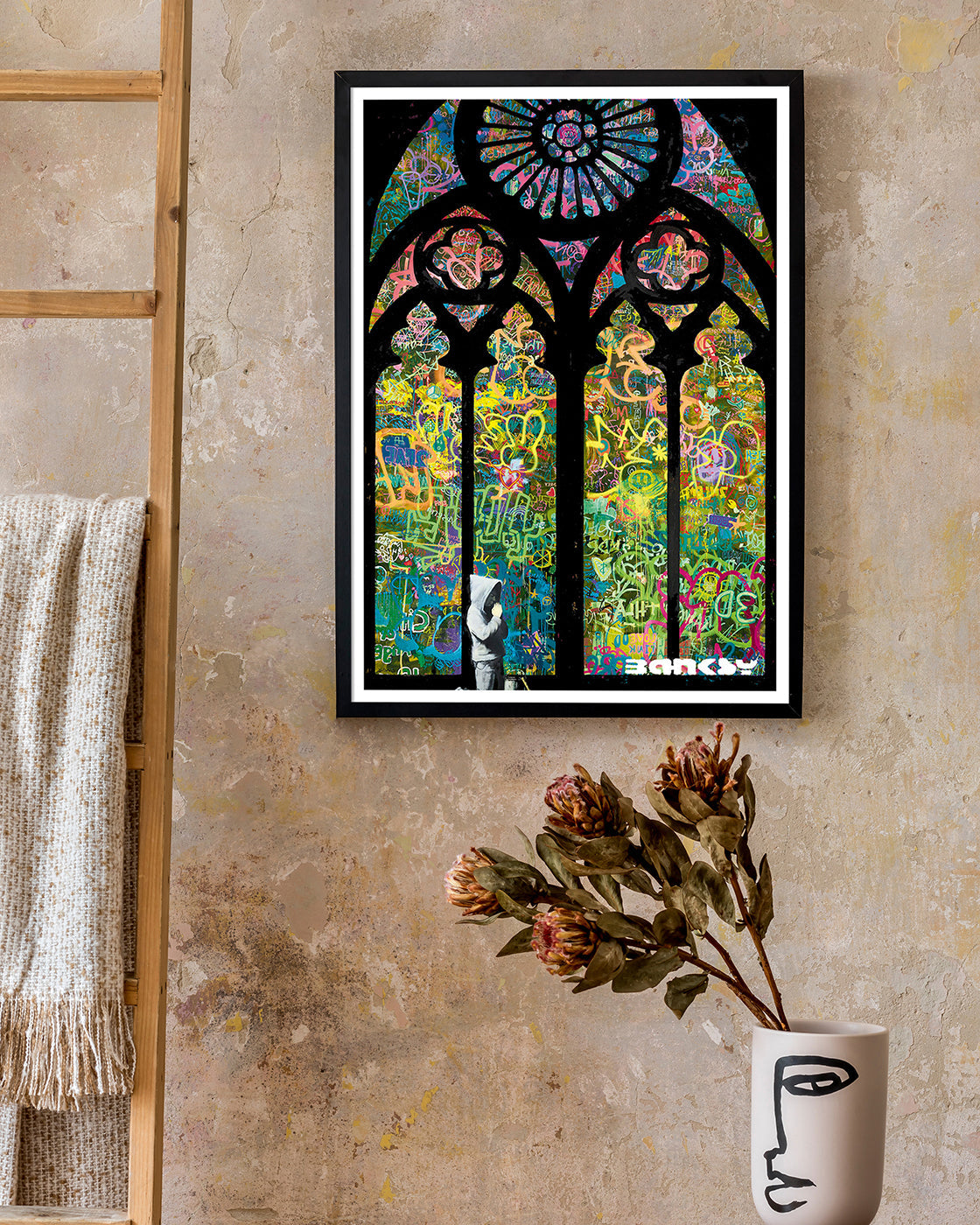 Banksy - Museum-Poster Glasmalerei in Kirche - Graffiti