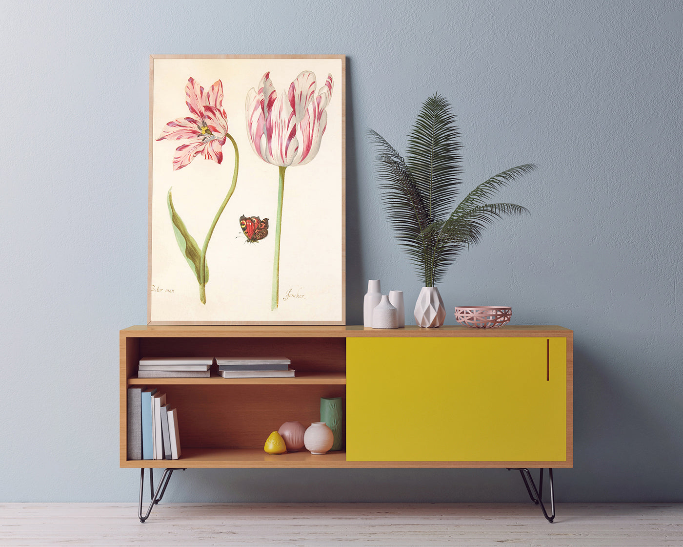 Jacob Marrel - Rot-Weiße Tulpen mit Schmetterling