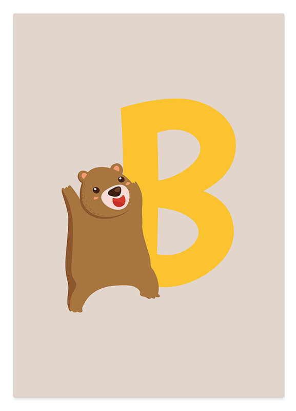 B wie Bär, Buchstaben Lernen, ABC, Süße Illustration, Dekoration für Zuhause Hover Image
