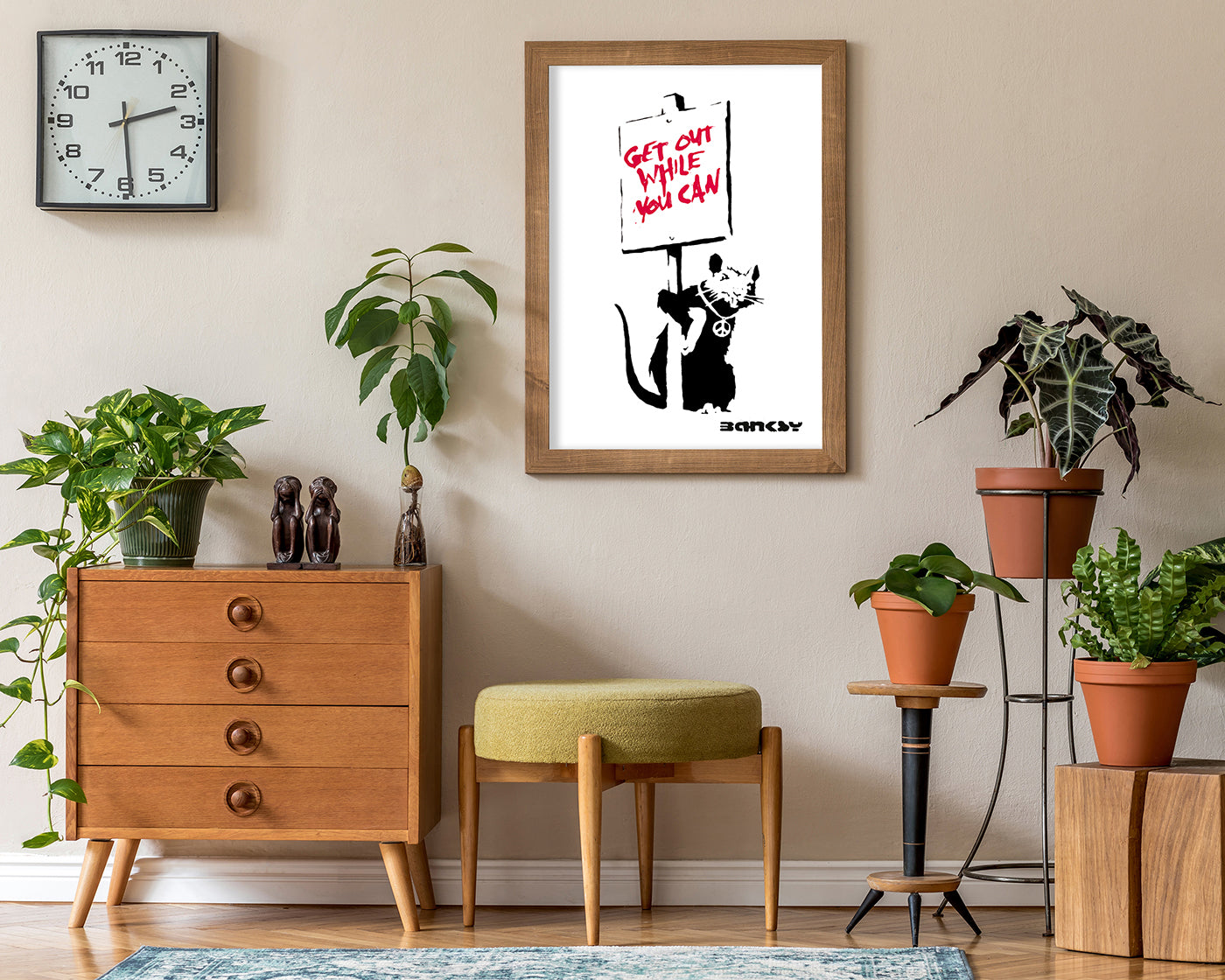 Banksy - Museum-Poster Get out while you can - Ratte mit Schild