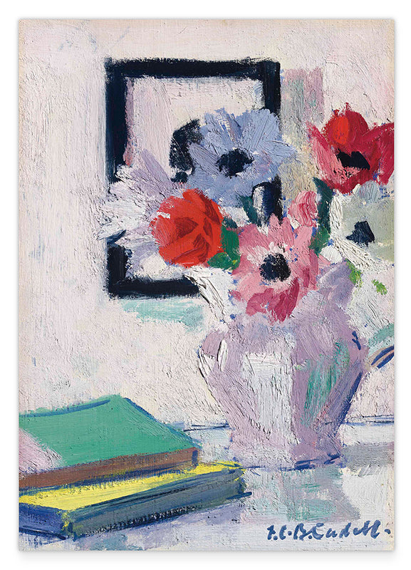 Francis Campbell - Stillleben - Anemonen in der Vase mit grünem Buch