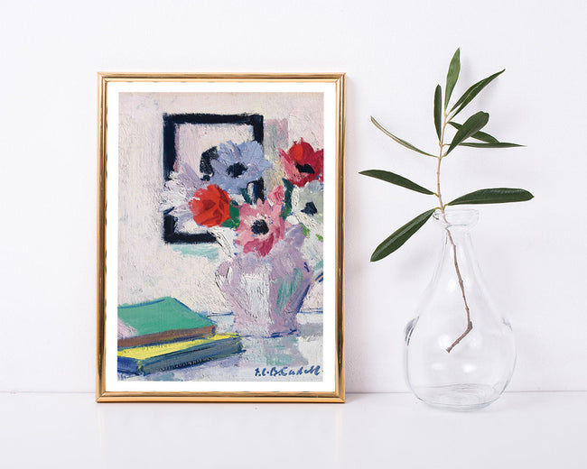 Francis Campbell - Stillleben - Anemonen in der Vase mit grünem Buch Main Image