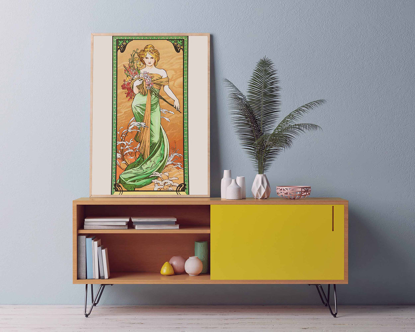 Alfons Mucha - Bohemian beauty in green dress