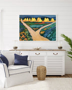 Landschafts-Gemalde Heuhaufen in grüner Landschaft