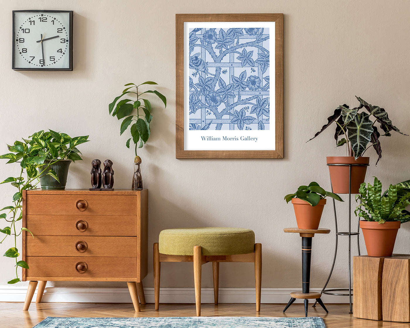 William Morris Jagd - Museum-Poster Rosen und Vögel in blau