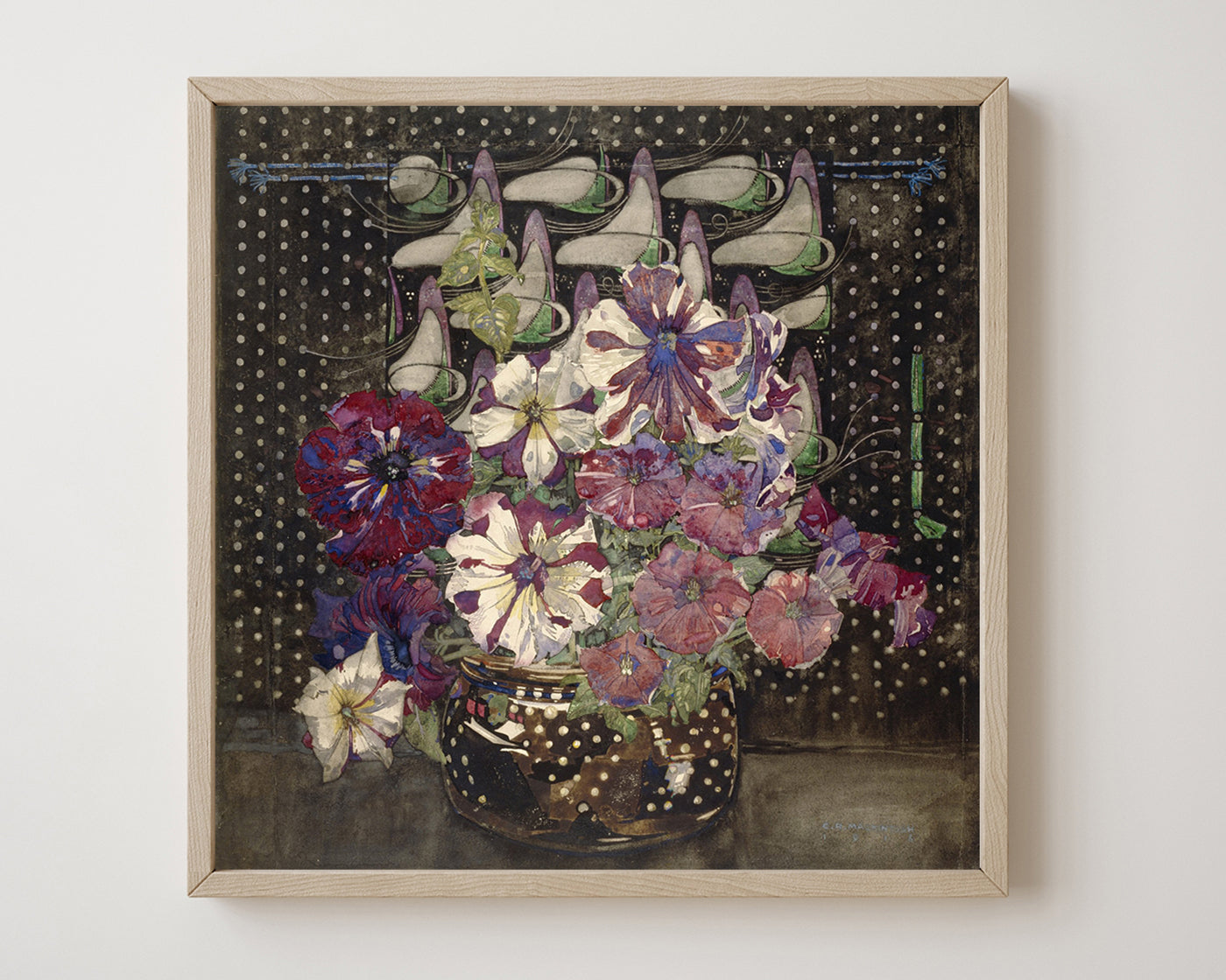 Charles Rennie Mackintosh - Blumen-Stillleben auf dunklem Hintergrund