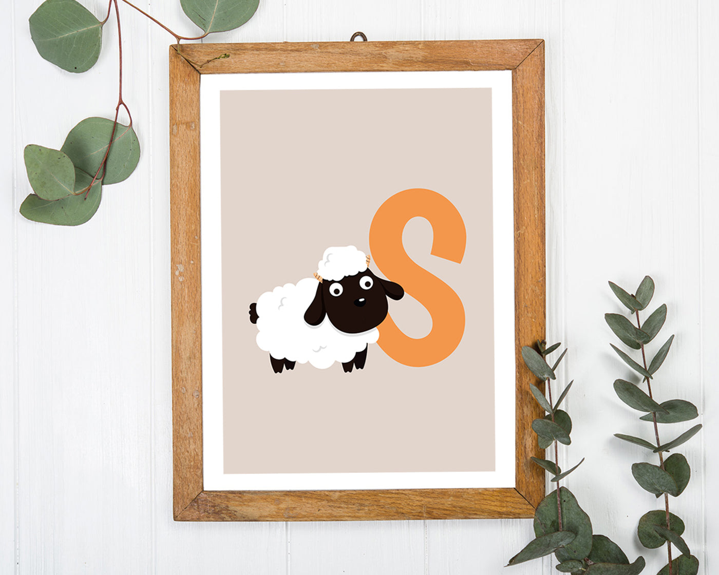 S wie Schaf, ABC Lernen, Buchstabe für Name, Süße Zeichnung, Deko für Zuhause