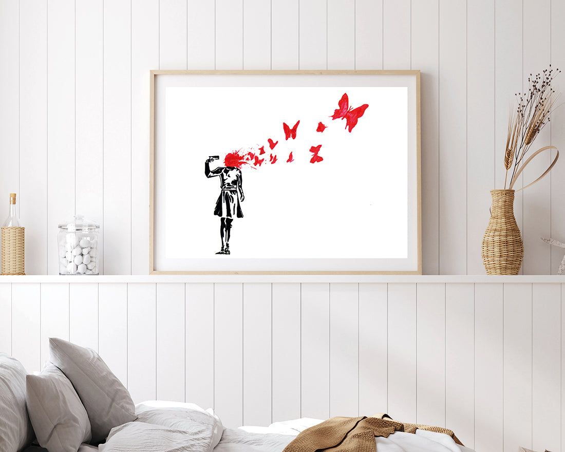 Banksy - Banksy Suicide Girl Butterflies Mädchen Schmetterlinge Street Art