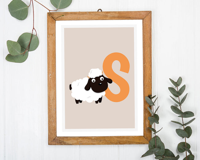S wie Schaf, ABC Lernen, Buchstabe für Name, Süße Zeichnung, Deko für Zuhause Main Image