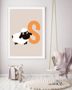 S wie Schaf, ABC Lernen, Buchstabe für Name, Süße Zeichnung, Deko für Zuhause