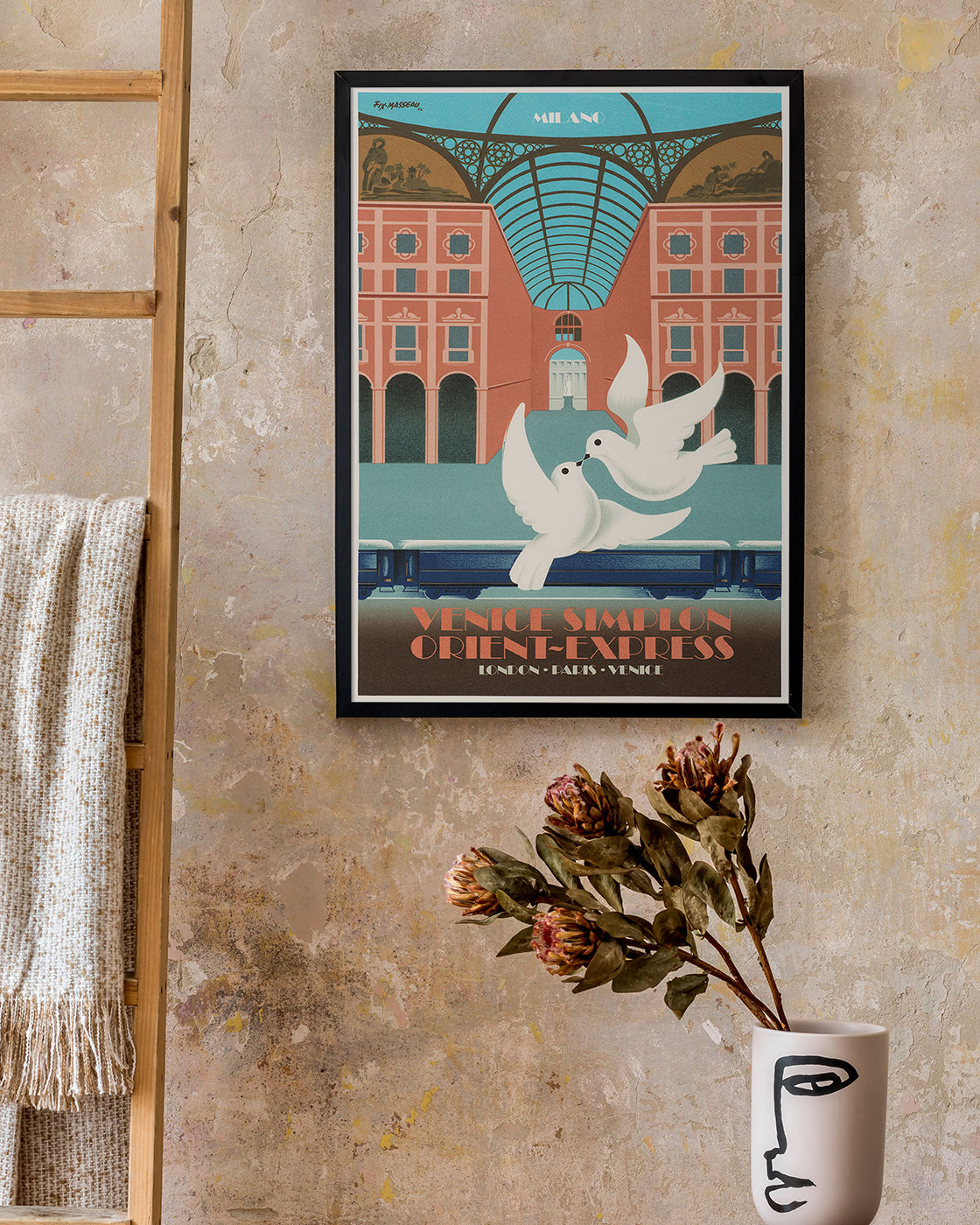 Pierre Fix-Masseau - Art Deco Werbeplakat - Tauben am Bahnhof