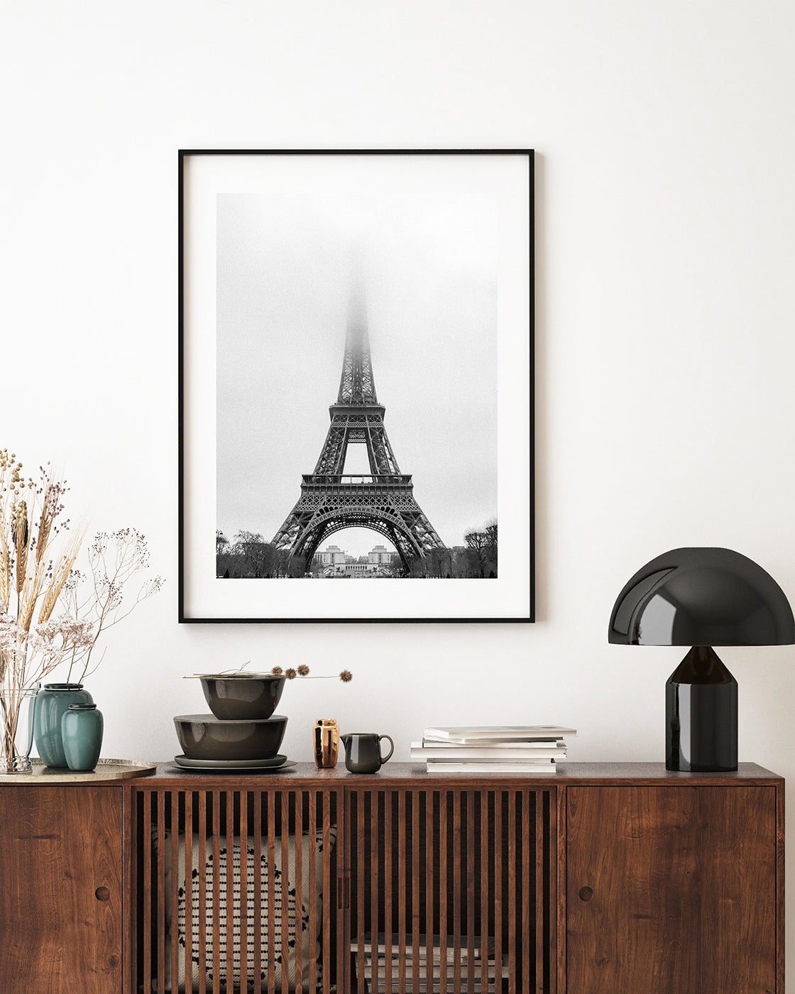 Eiffelturm im Nebel - Schwarz-Weiß