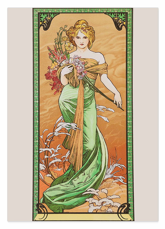 Alfons Mucha - Bohemian beauty in green dress