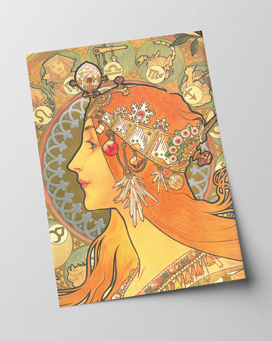 Alfons Mucha - Bohemian redhead woman with signs