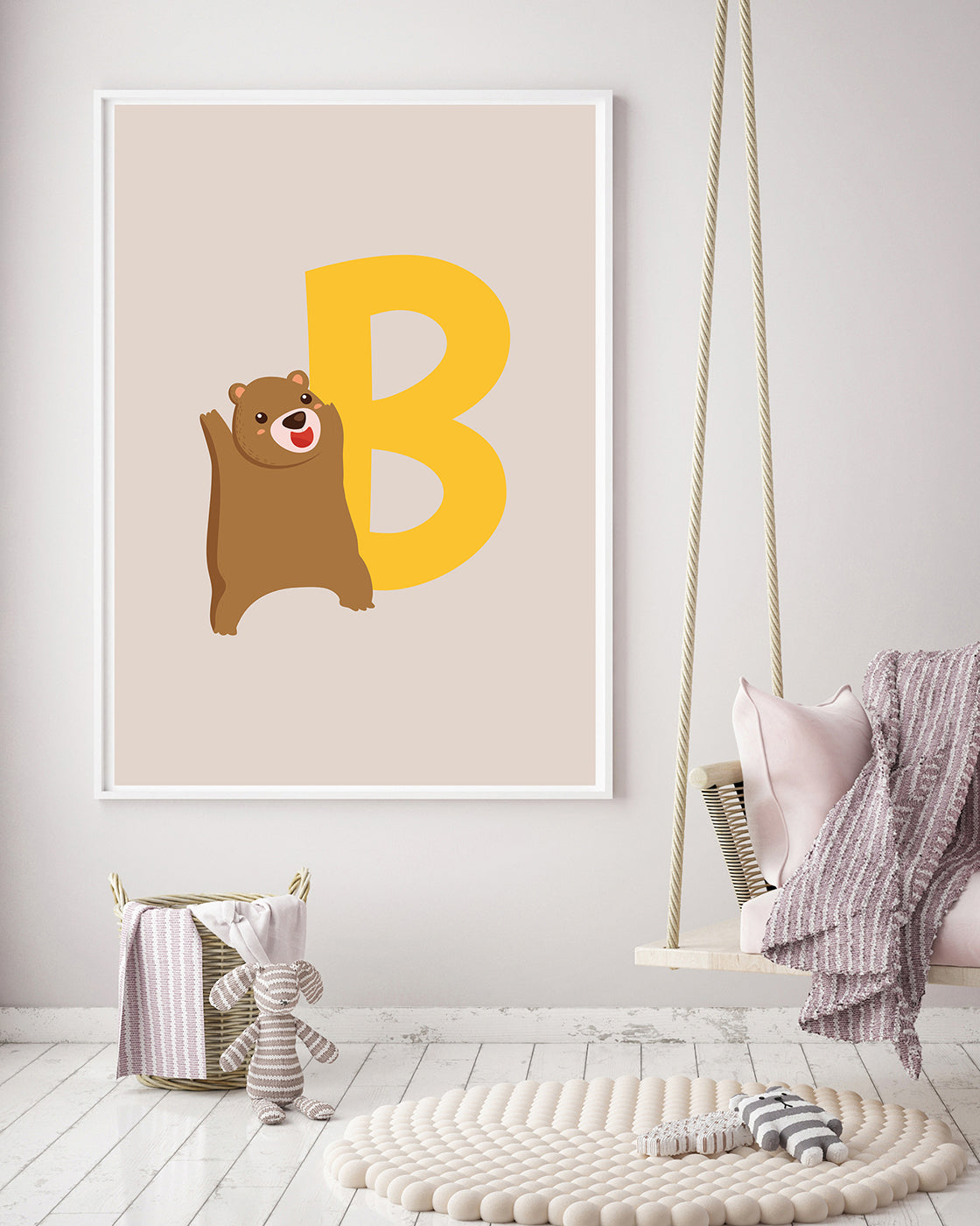 B wie Bär, Buchstaben Lernen, ABC, Süße Illustration, Dekoration für Zuhause