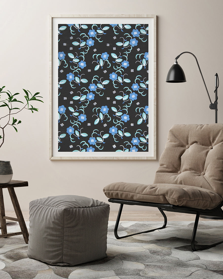 Paul Poiret zugeschrieben - Stoffdesign mit blauen Blumen
