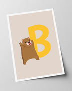 B wie Bär, Buchstaben Lernen, ABC, Süße Illustration, Dekoration für Zuhause