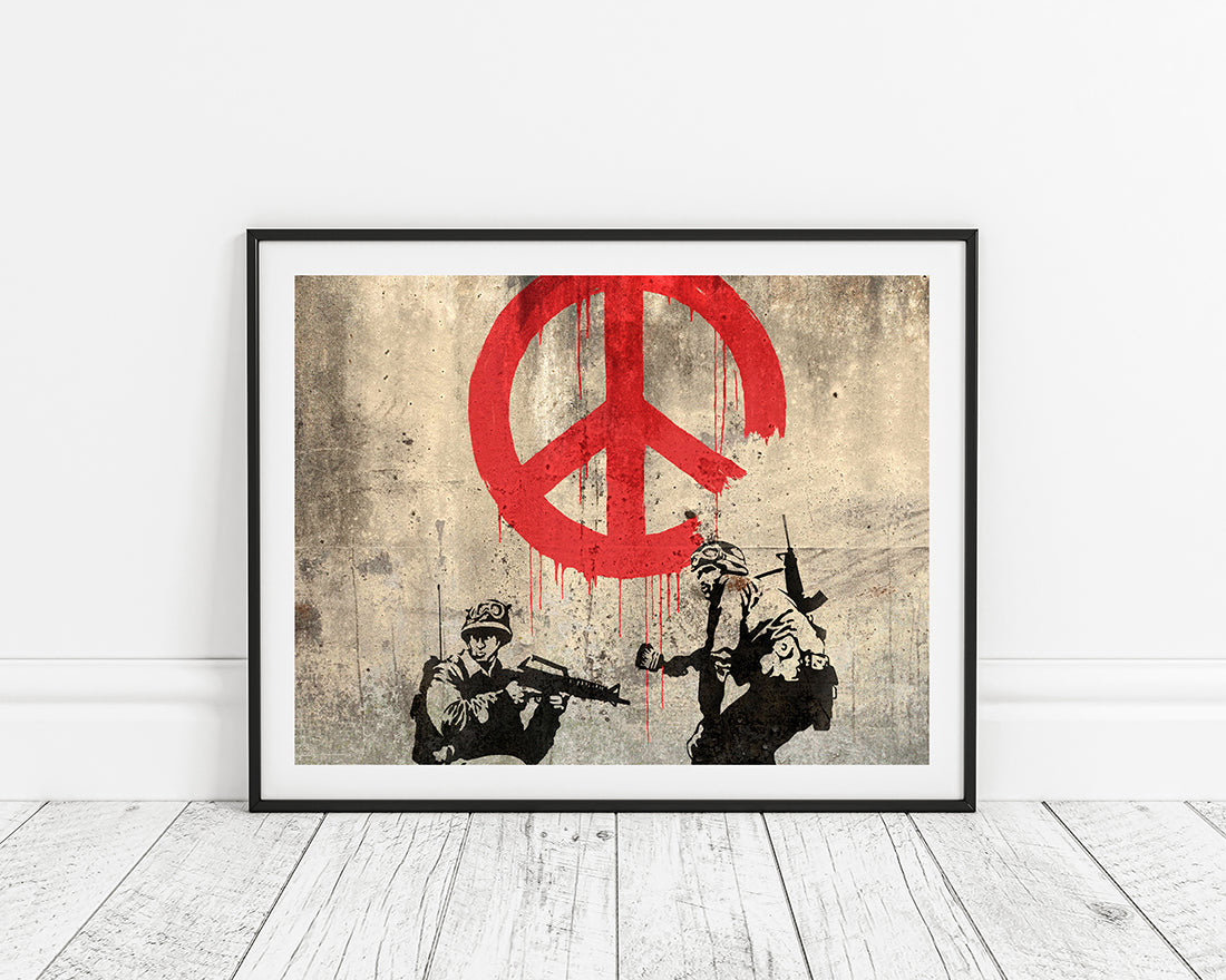 Banksy - Soldaten malen Peace Symbol Soldiers Peace Symbol Graffiti