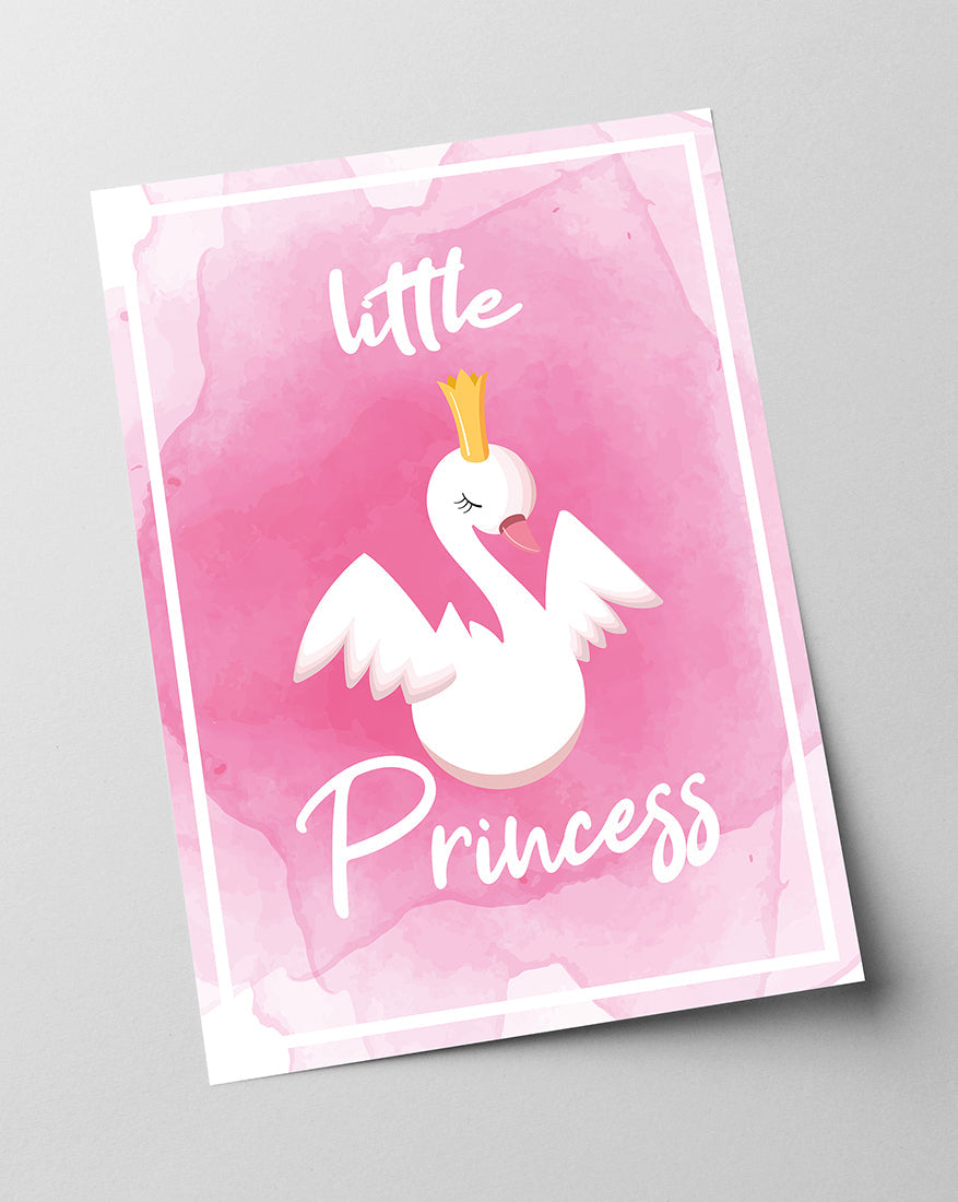 Schwanen Prinzessin, Pinke Zeichnung, Süße Illustration, Dekoration für Zuhause