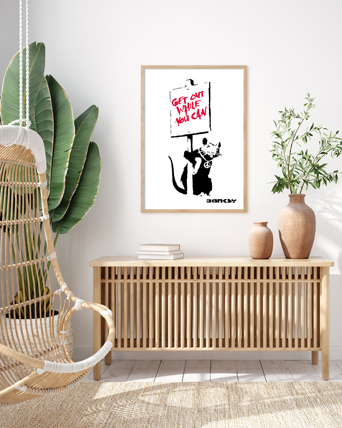 Banksy - Museum-Poster Get out while you can - Ratte mit Schild