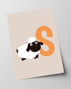 S wie Schaf, ABC Lernen, Buchstabe für Name, Süße Zeichnung, Deko für Zuhause