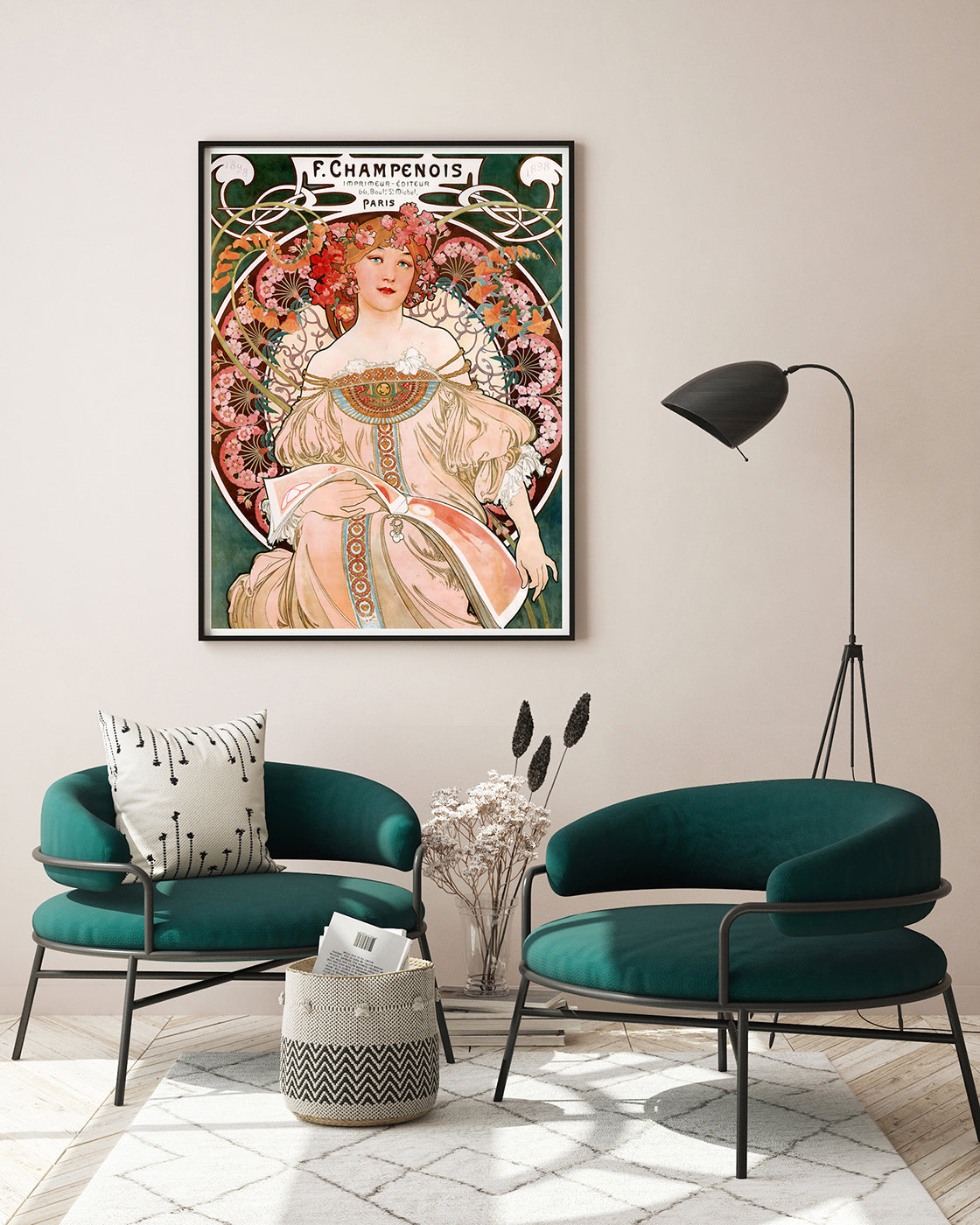 Alfons Mucha - Frau umringt von Blumen