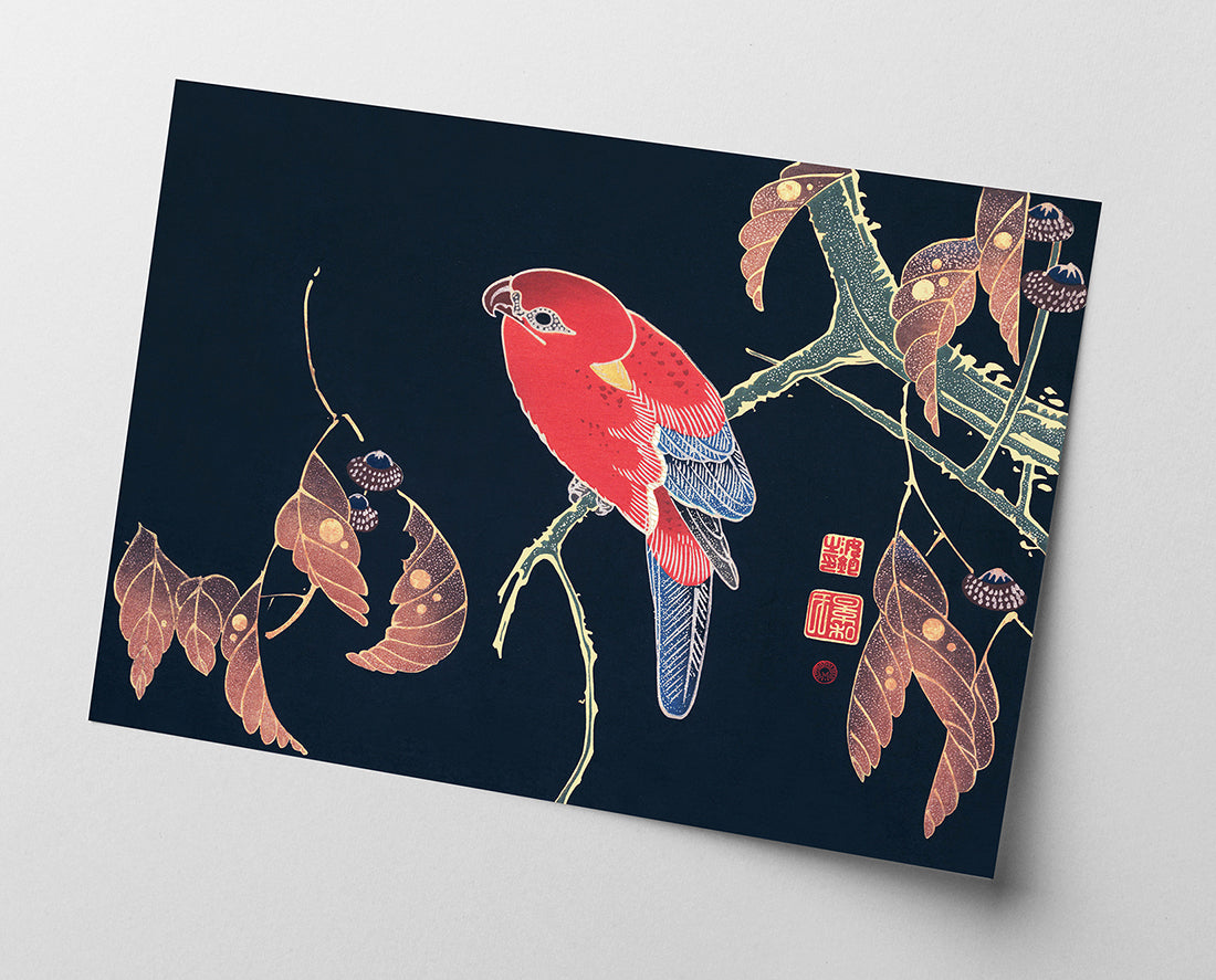 Itō Jakuchū - Vogel auf schwarzem Hintergrund