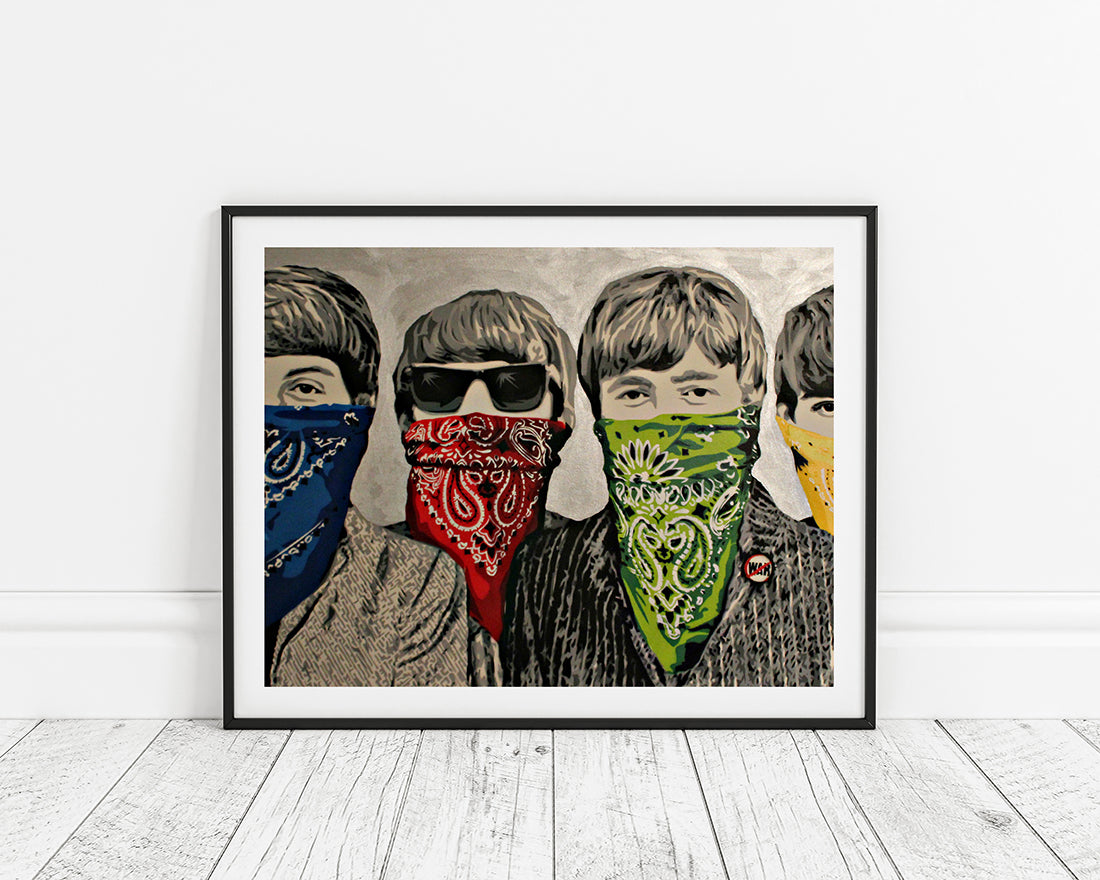 Banksy - Beatles Portrait Mund verdeckt mit Halstuch Street Art Graffiti