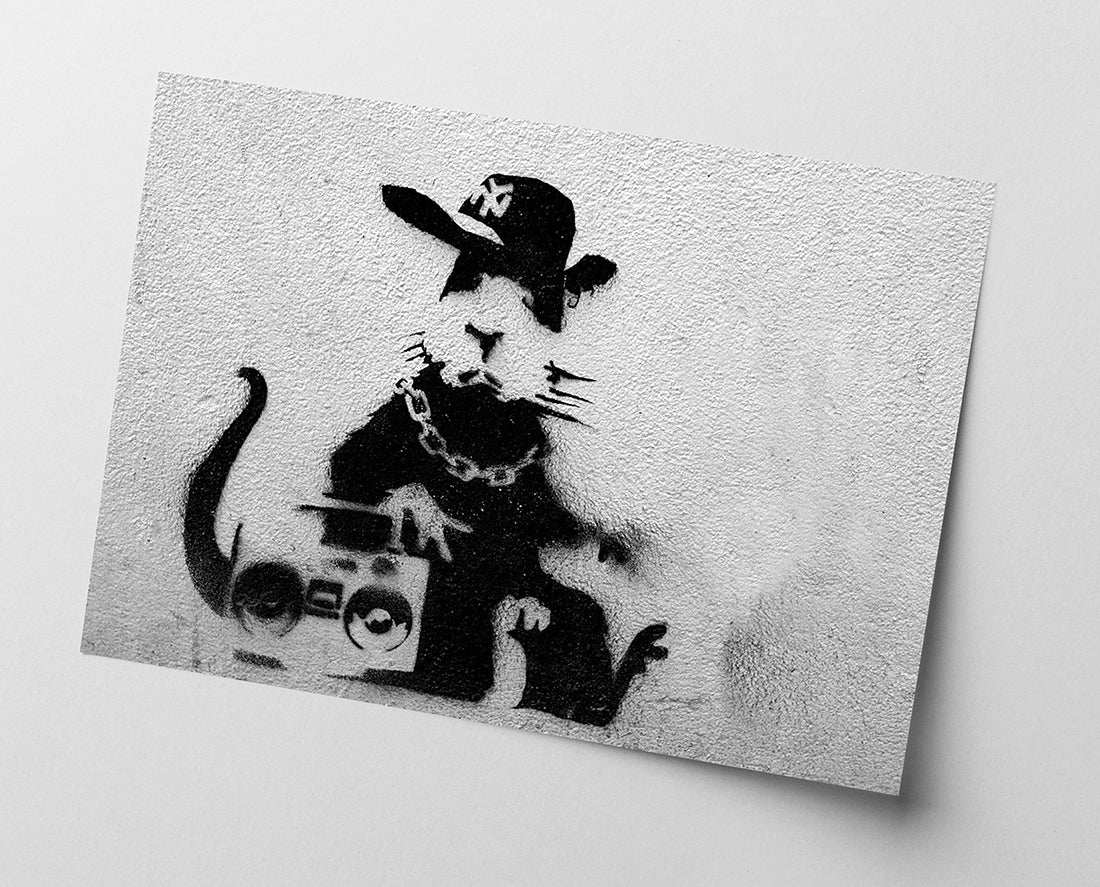 Banksy - Ratte mit Ghettoblaster Rat Graffiti Kunst Street Art