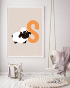 S wie Schaf, ABC Lernen, Buchstabe für Name, Süße Zeichnung, Deko für Zuhause