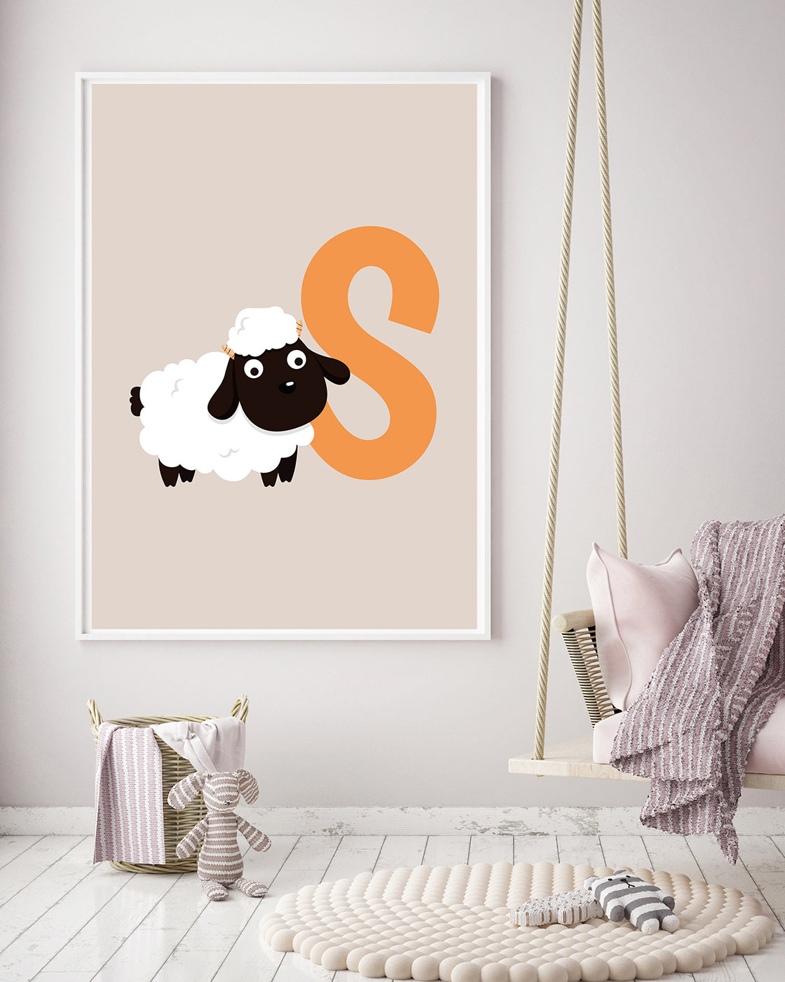 S wie Schaf, ABC Lernen, Buchstabe für Name, Süße Zeichnung, Deko für Zuhause