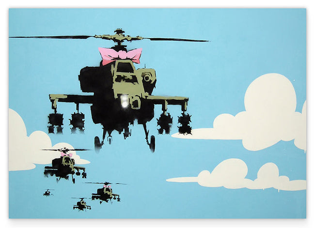 Banksy - Hubschrauber mit pinker Schleife Helicopter Graffiti Street Art Hover Image