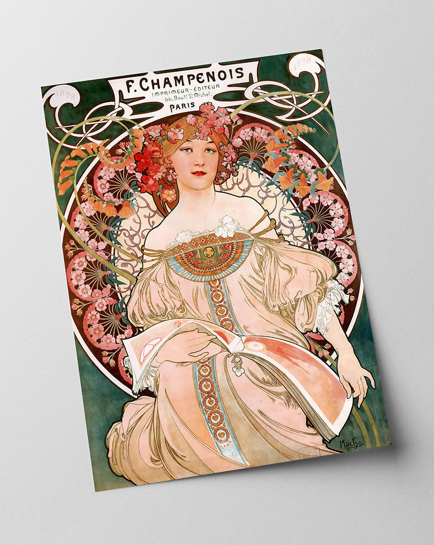 Alfons Mucha - Frau umringt von Blumen